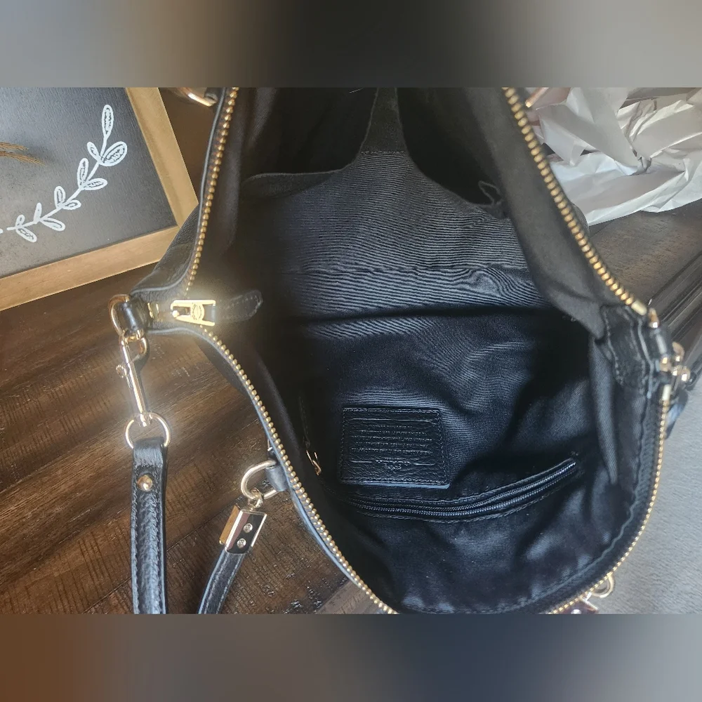 New Coach‎ Black Pebbled Leather Shoulder Bag With Dust Bag